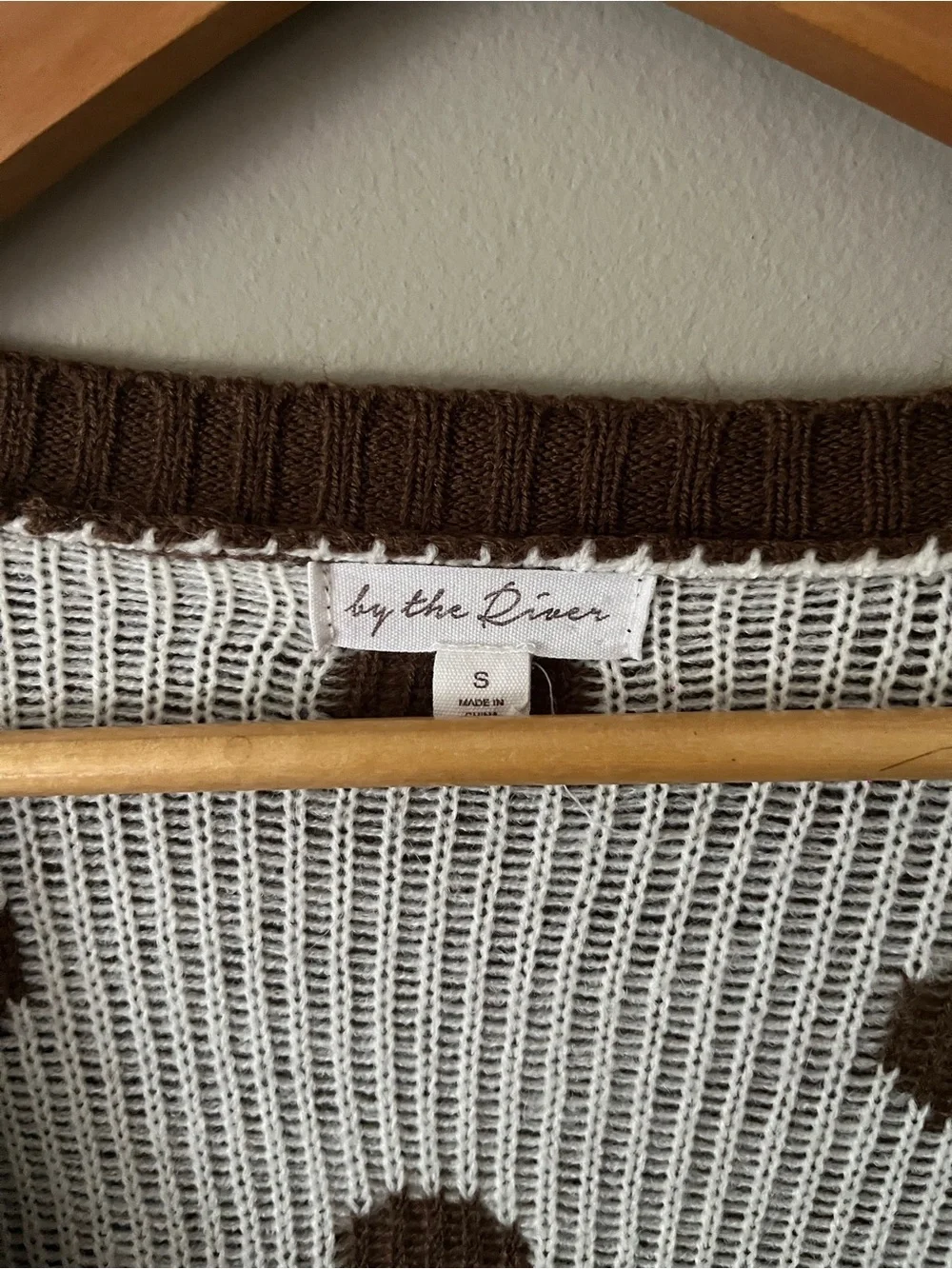 Polka Dot V-Neck Cardigan Sweater - Brown & White - Picture 3 of 3